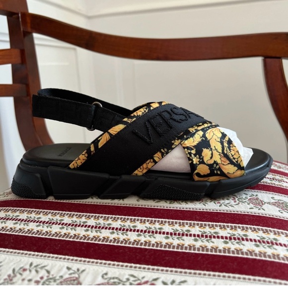 Versace Black and Gold Baroque Sandals - Picture 7 of 8